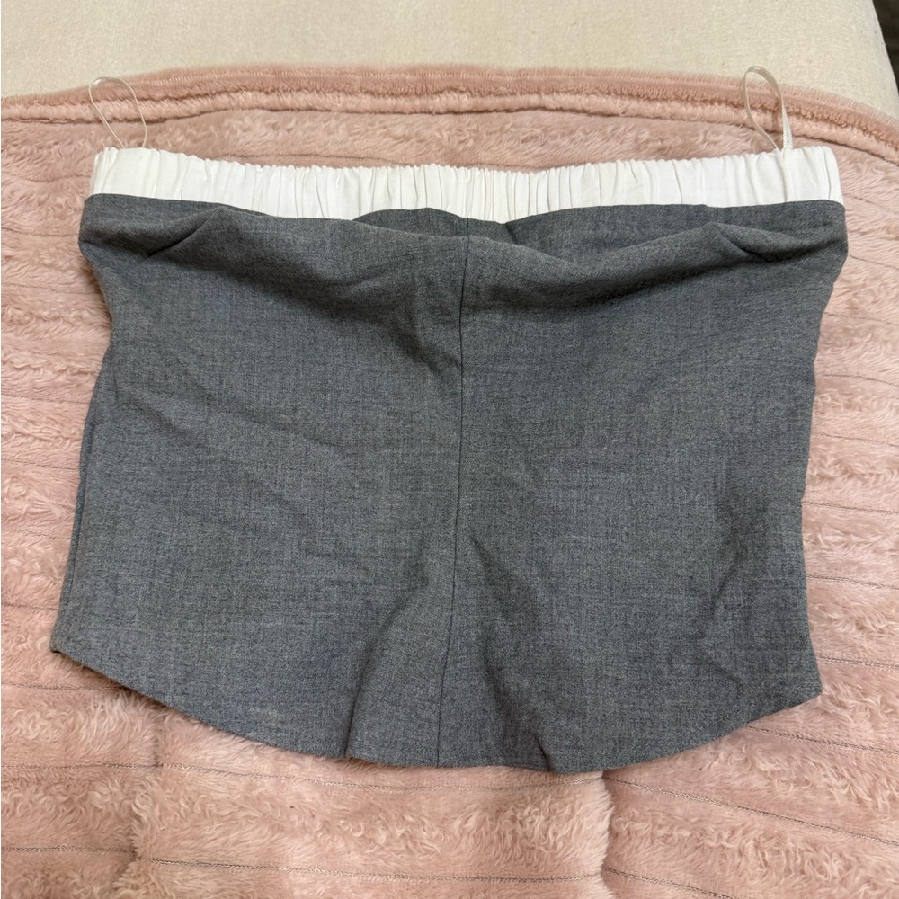 Zara White and Gray Strapless Top